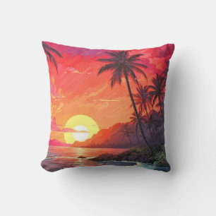 Tropical Palm Trees Outdoor Throw Pillow
