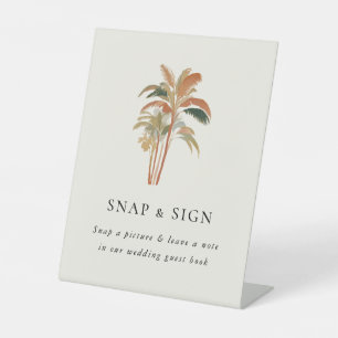 Tropical Palm Trees Pastel Boho Wedding Signage Pedestal Sign
