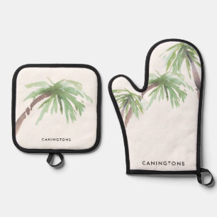 Tropical Palm Trees Personalized Beachy Oven Mitt & Pot Holder Set