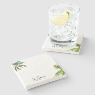 Tropical Palm Trees Personalized Name Stone Coaster