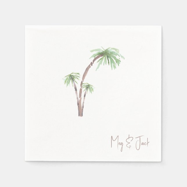 Tropical Palm Trees Personalized Script Names Napkin (Front)