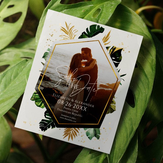 Tropical Palm Trees Photo Gilded Save The Date (Creator Uploaded)