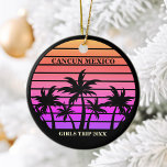 Tropical Palm Trees Pink Black Custom Girls Trip Ceramic Ornament<br><div class="desc">Cool hot pink and black palm tree Christmas ornament for a girls trip to a tropical island. Features beautiful palm trees in front of a pretty pink beach sunset. Perfect custom keepsake for your cruise or summer trip to the sea.</div>