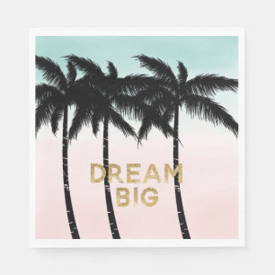 Tropical Palm Trees Pink Mint Ombre gold dream big Napkin