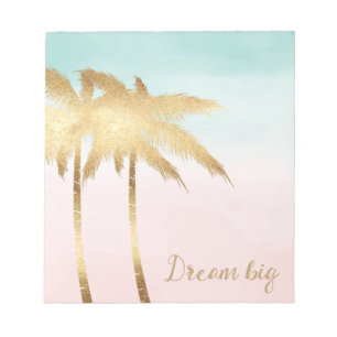 Tropical Palm Trees Pink Mint Ombre gold dream big Notepad