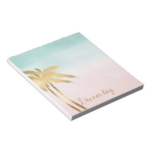 Tropical Palm Trees Pink Mint Ombre gold dream big Notepad