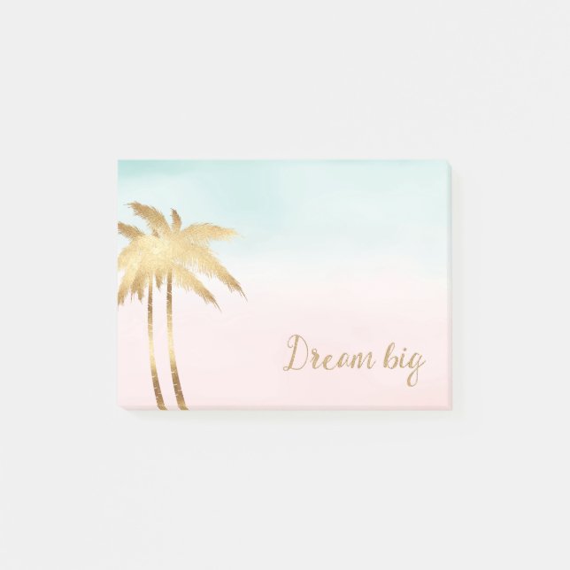 Tropical Palm Trees Pink Mint Ombre gold dream big Post-it Notes (Front)