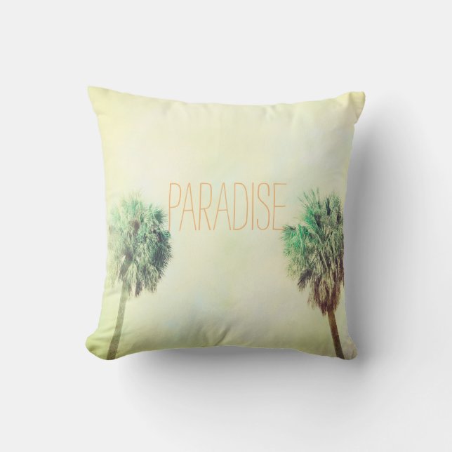 tropical palm trees quote paradise custom throw pillow (Front)