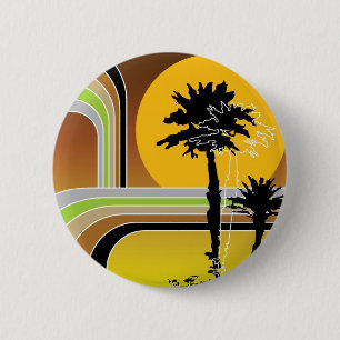 Tropical Palm Trees Retro Beach Sunset Button