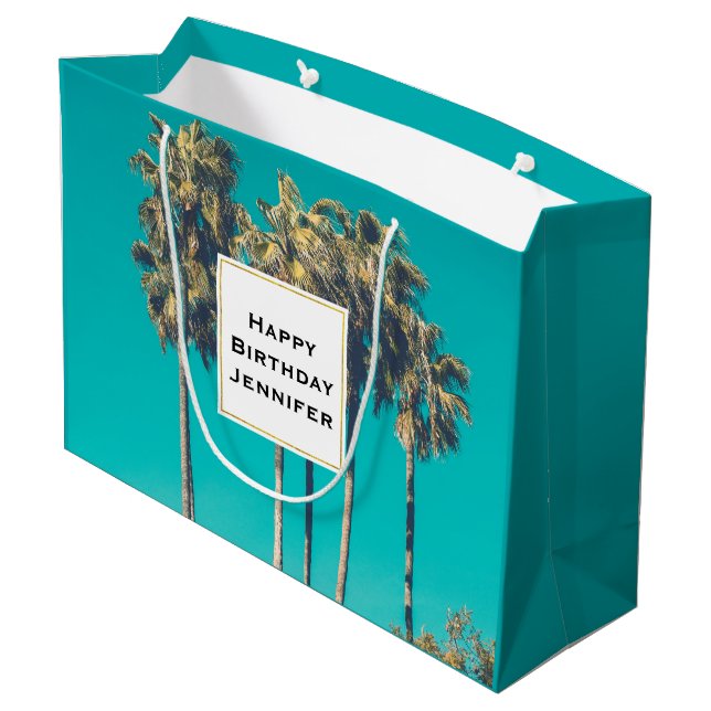 Tropical Palm Trees Retro Birthday Large Gift Bag (Back Angled)