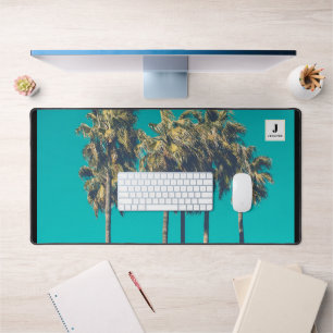 Tropical Palm Trees Retro Monogram Desk Mat
