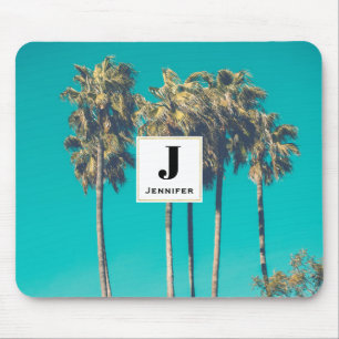 Tropical Palm Trees Retro Vibe Monogram Mouse Pad