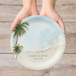 Tropical Palm Trees Sand Beach Destination Wedding Paper Plate<br><div class="desc">Celebrate your wedding with these elegant,  stylish paper plates,  featuring watercolor palm trees & custom text of your choice. Easily add your own details by clicking on the "personalize" option.</div>