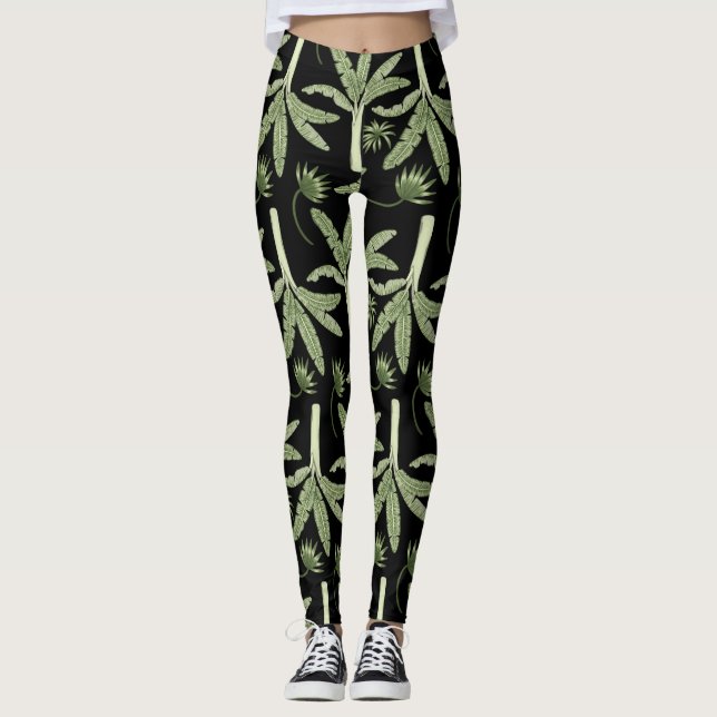 Tropical palm trees seamless pattern leggings (Front)