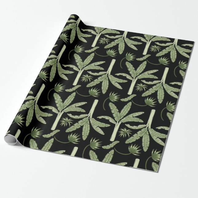 Tropical palm trees seamless pattern wrapping paper (Unrolled)