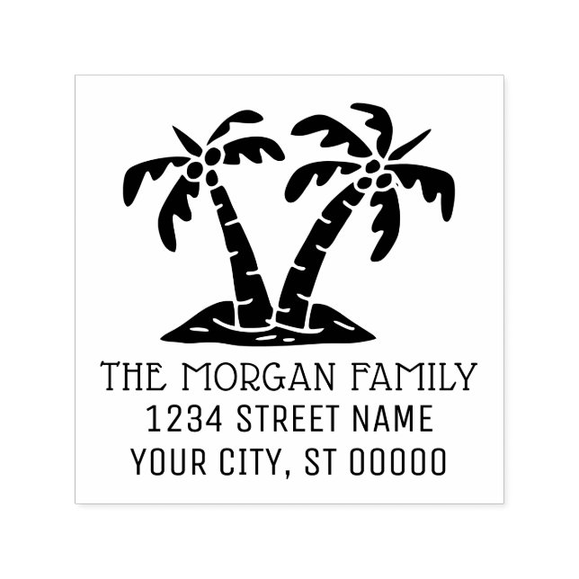 Tropical Palm Trees Seashore Beach Name Address  Self-inking Stamp (Design)