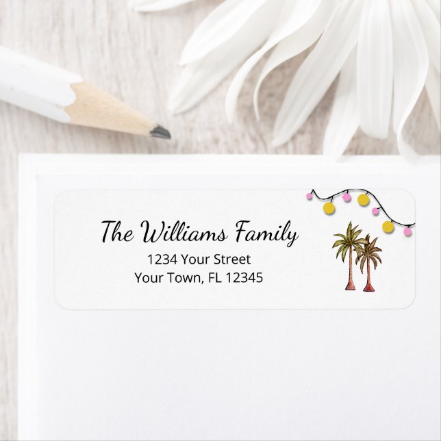 Tropical Palm Trees String Lights Return Address (Insitu)