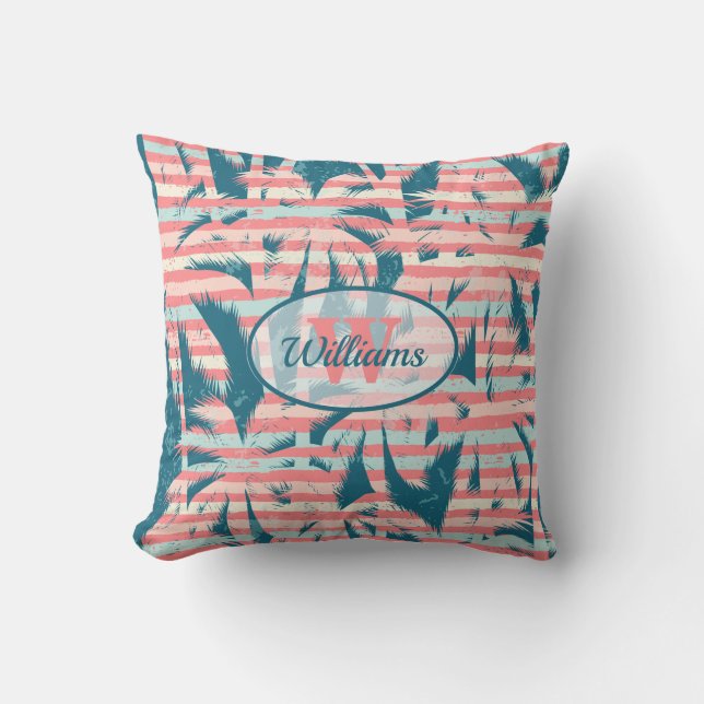 Tropical Palm Trees Stripes Outdoor Pillow (Front)