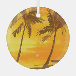 Tropical Palm Trees Summer Background Glass Ornament