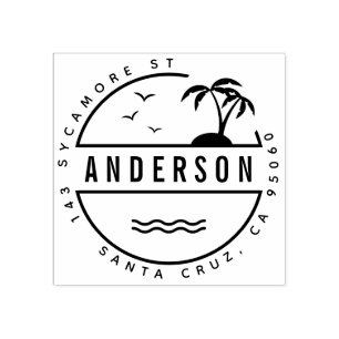 Tropical Palm Trees Summer Family Return Address Rubber Stamp