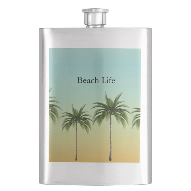 Tropical Palm Trees Summer Sunset Island Custom Hip Flask (Front)