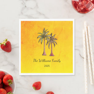 Tropical Palm Trees Summer Swim Pool Party Gold  Napkin