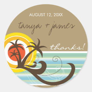 Tropical Palm Trees Sunset Beach Wedding Sticker