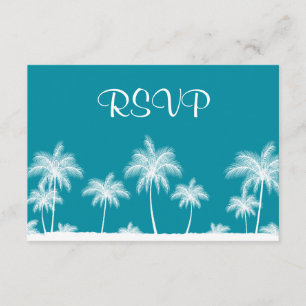 Tropical Palm Trees Teal Bat Mitzvah RSVP Card