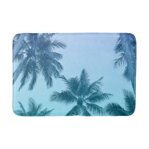 Tropical Palm Trees Teal Gradient Trendy Bath Mat
