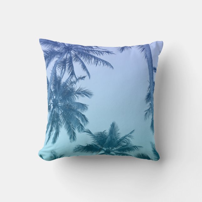 Tropical Palm Trees Teal Gradient Trendy Throw Pillow (Front)