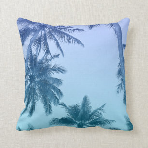 Tropical Palm Trees Teal Gradient Trendy Throw Pillow
