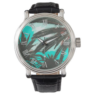 Tropical Palm Trees Teal Sky   Men's Watch