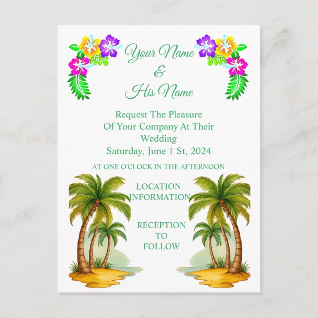 Tropical Palm Trees Thunder_Cove  Invitation Postcard (Front)