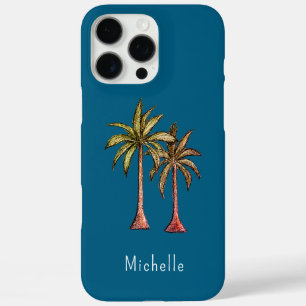 Tropical Palm Trees Trendy Teal Personalized iPhone 16 Pro Max Case