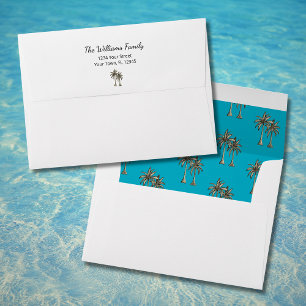 Tropical Palm Trees Trendy Teal Return Address Envelope
