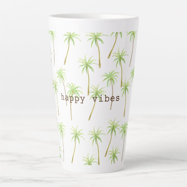 Tropical Palm Trees Watercolor Latte Mug (Front)