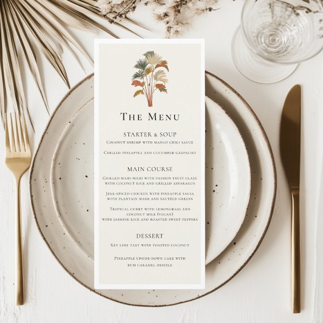 Tropical Palm Trees Watercolor Pastel Boho Wedding Menu (Creator Uploaded)