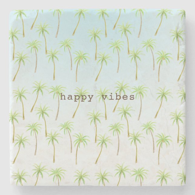 Tropical Palm Trees Watercolor Stone Coaster (Front)