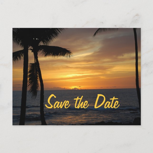 Tropical Palm Trees Wedding Date Announcement Postcard (Front)