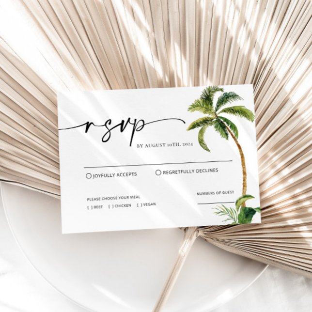 Tropical Palm Trees Wedding RSVP Card (Creator Uploaded)