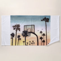 Tropical Palm Trees with Basketball Hoop