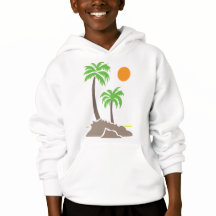 Tropical palm trees with sun on a small island iso
