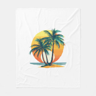 Tropical Palm Trees with Vibrant Sunset Fleece Blanket