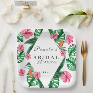 Tropical Palm Watercolor Geometric Bridal Shower  Paper Plate