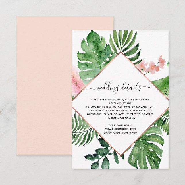 Tropical Palm Watercolor Geometric Wedding Details Invitation (Front/Back)