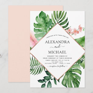 Tropical Palm Watercolor Geometric Wedding Invitation