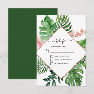Tropical Palm Watercolor Geometric Wedding RSVP Invitation