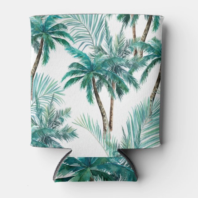 Tropical Palm: Watercolor Jungle Pattern. Can Cooler (Front)