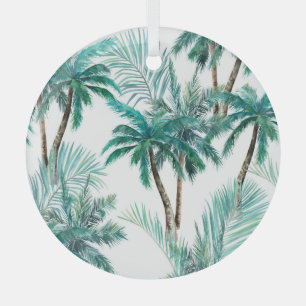 Tropical Palm: Watercolor Jungle Pattern. Glass Ornament