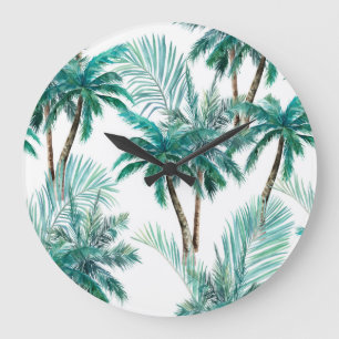 Tropical Palm: Watercolor Jungle Pattern. Large Clock
